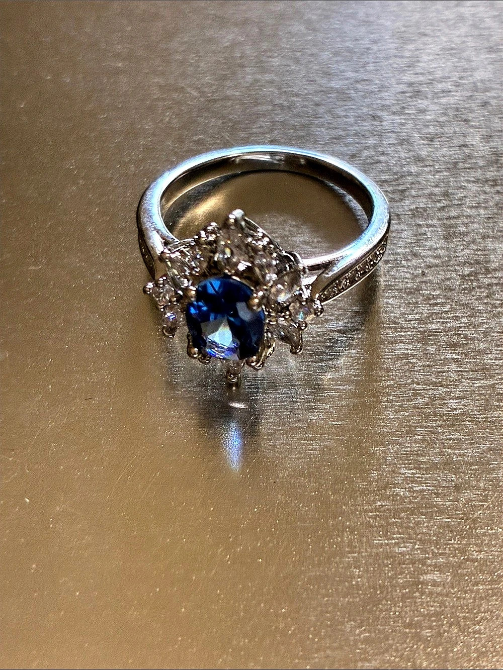 Blue Stone Silver-Tone Ring Like New